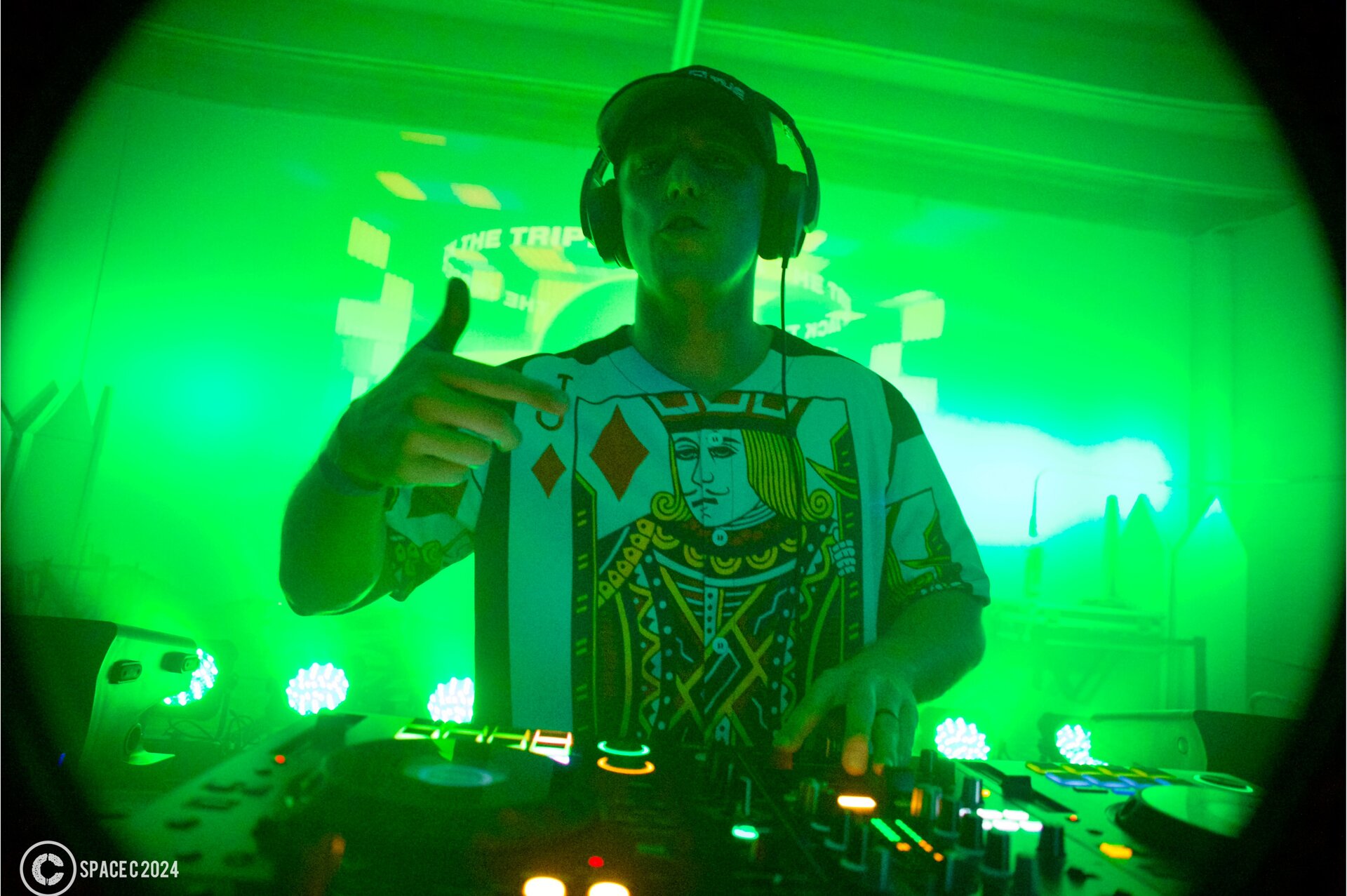 DJ portrait with neon lighting for social branding in San Antonio